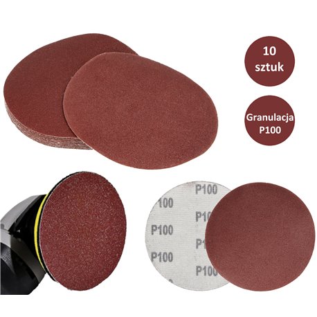 PAPIER ŚCIERNY 125 KRĄŻKI SAMOPRZYLEPNE NA RZEP DO SZLIFIERKI P100 X10