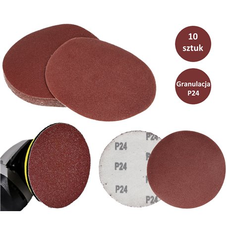 PAPIER ŚCIERNY 125 KRĄŻKI SAMOPRZYLEPNE NA RZEP DO SZLIFIERKI P24 X10