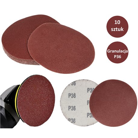 PAPIER ŚCIERNY 125 KRĄŻKI SAMOPRZYLEPNE NA RZEP DO SZLIFIERKI P36 X10