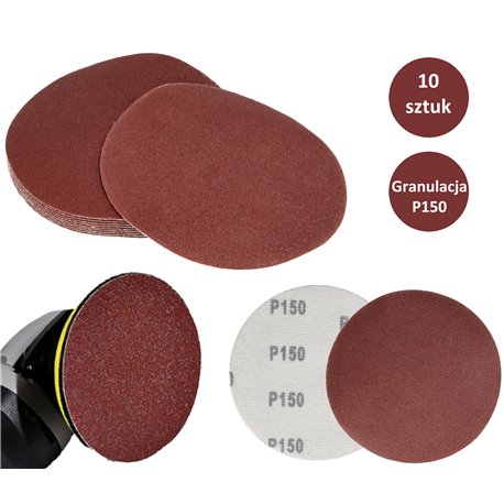 PAPIER ŚCIERNY 125 KRĄŻKI SAMOPRZYLEPNE NA RZEP DO SZLIFIERKI P150 X10