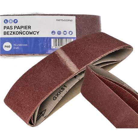 PAS BEZKOŃCOWY PAPIER ŚCIERNY TAŚMA P60 533x75MM DO SZLIFIERKI TAŚMOWEJ