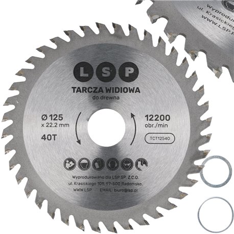 TARCZA WIDIOWA DO CIĘCIA DREWNA PIŁA 125 MM x 22,2 40T WĘGLIK WIDA LSP