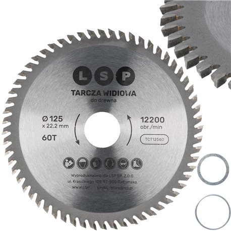 TARCZA WIDIOWA DO CIĘCIA DREWNA PIŁA 125 MM x 22,2 60T WĘGLIK WIDA LSP