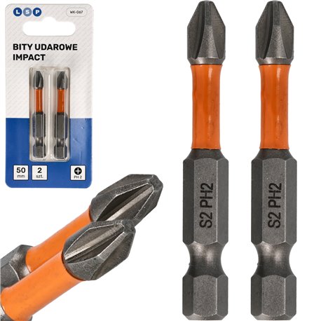 BIT UDAROWY POZIDRIV PH2 50MM ZESTAW BITÓW UDAROWYCH 2 SZTUKI LSP