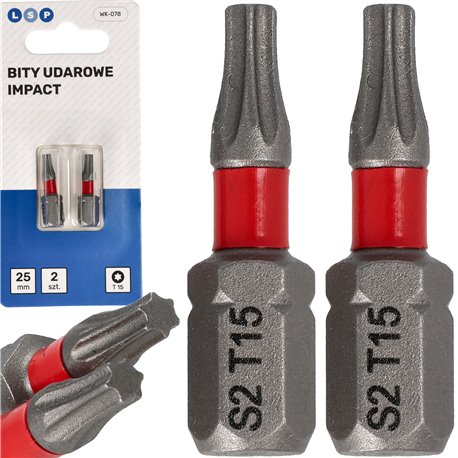 BIT UDAROWY TORX T15 25MM MZESTAW BITÓW UDAROWYCH 2 SZTUKI LSP