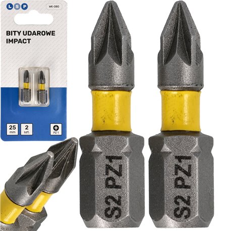 BIT UDAROWY POZIDRIV PZ1 25MM MZESTAW BITÓW UDAROWYCH 2 SZTUKI LSP