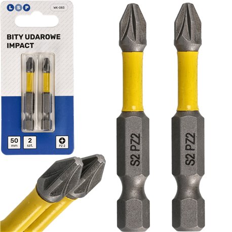BIT UDAROWY POZIDRIV PZ2 50MM ZESTAW BITÓW UDAROWYCH 2 SZTUKI LSP