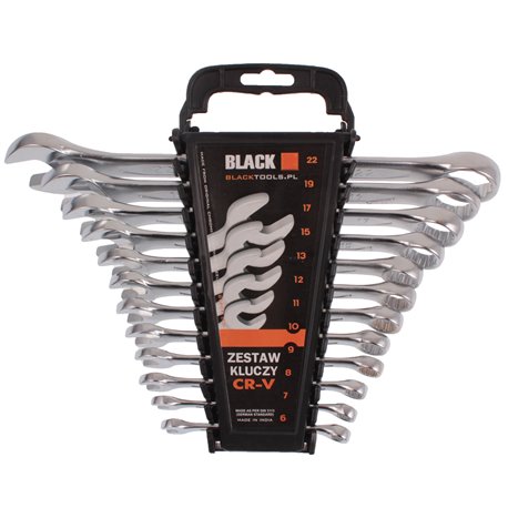 Klucze płasko-oczkowe satynowe "Black" 6-22 mm płaskie oczkowy na płachcie z raczką