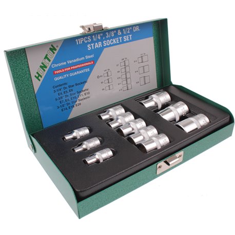 Zestaw nasadek torx wewnętrzny HONITON 11el. 1/4 3/8 1/2 cal. E4-E20 nasadki E star socket&nbsp;